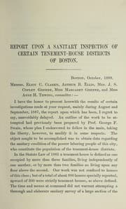 Tapa de Report upon a sanitary inspection of certain tenement-house districts of Boston