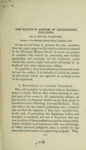 Tapa de The elective system in engineering colleges