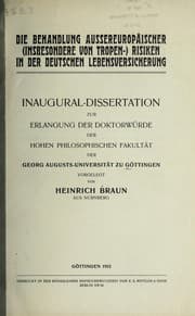 Tapa de Die behandlung aussereuropa ischer (insbesondere von tropen-) risiken in der deutschen Lebensversicherung
