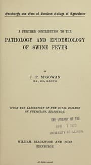 Tapa de A further contribution to the pathology and epidemiology of swine fever