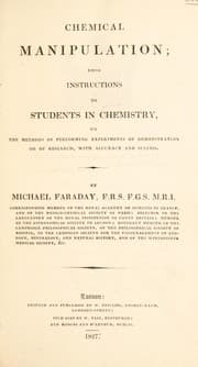 Tapa de Chemical manipulation; being instructions to students in chemistry, on the methods of performing experiments of demonstration or of research, with accuracy and success