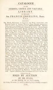 Tapa de Catalogue of the curious, choice and valuable library of the late Sir Francis Freeling, Bart. F.S.A.
