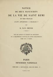 Tapa de Notice de deux manuscrits de la vie de Saint Remi en vers franc ʹais ayant appartenu a   Charles V.