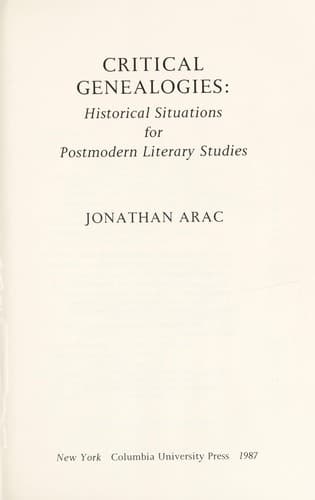 Tapa de Critical genealogies