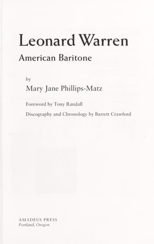 Tapa de Leonard Warren, American baritone
