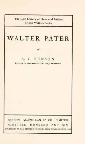 Tapa de Walter Pater.