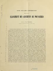 Tapa de Notes sur des experiences relatives au classement des gisements de poussie  res
