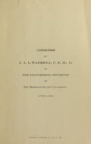 Tapa de Address to the engineering students of the Missouri State University, April 2, 1903