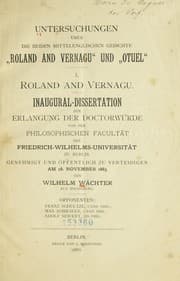 Tapa de Untersuchungen über die beiden Mittelenglischen Gedichte "Roland and Vernagu" und "Otuel"