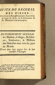 Tapa de Suite [-VII.me Suite] du Recueil des pieces concernant le bannisement des Jesuites de toutes les terres de la domination de Sa Majesté Catholique