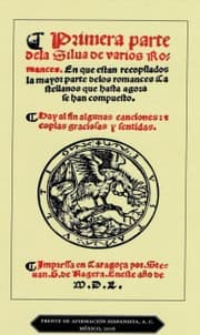 Tapa de Primera parte de la Silua de varios romances : en que estan recopilados la mayor parte de los romances castellanos que hasta agora se han compuesto : hay algunas canciones y coplas graciosas y sentidas ; impresa en Zaragoza por Esteban G. Nagera en este año de 1550 - Edición facsimilar