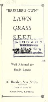 Tapa de "Bresler's own" lawn grass seed, well adapted to shady lawns