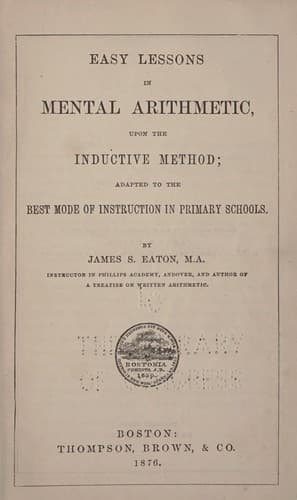 Tapa de Easy lessons in mental arithmetic, upon the inductive method