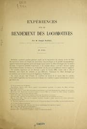Tapa de Expe riences sur le rendement des locomotives