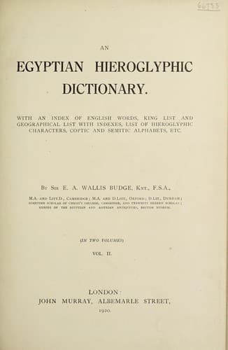 Tapa de An Egyptian hieroglyphic dictionary