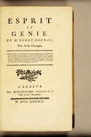 Tapa de Esprit et genie de M. l'abbé Reynal [!], tiré de ses ouvrages