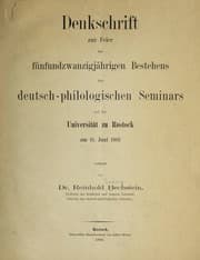 Tapa de Denkschrift zur feier des fünfundzwanzig-jährigen bestehens des Deutsch-philologischen seminars auf der Universität zu Rostock am 11. juni,1883 ...