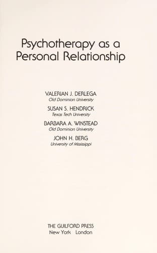 Tapa de Psychotherapy as a personal relationship