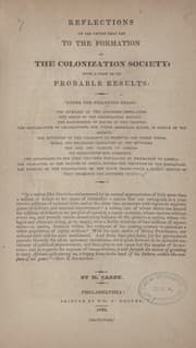 Tapa de Reflections on the causes that led to the formation of the colonization society: with a view of its probable results