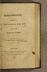 Tapa de A remonstrance, addressed to H. Brougham, Esq. M.P.