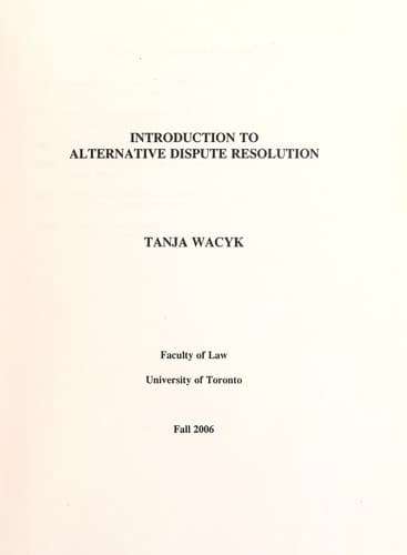 Tapa de Introduction to alternative dispute resolution