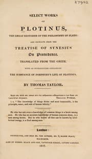 Tapa de Select works of Plotinus ... and extracts from the treatise of Synesius on providence