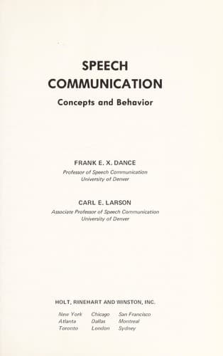 Tapa de Speech communication; concepts and behavior