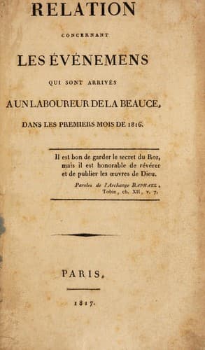 Tapa de Relation concernant les évènemens qui sont arrivés à un laboureur de la Beauce, dans les premiers mois de 1816