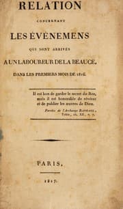 Tapa de Relation concernant les évènemens qui sont arrivés à un laboureur de la Beauce, dans les premiers mois de 1816