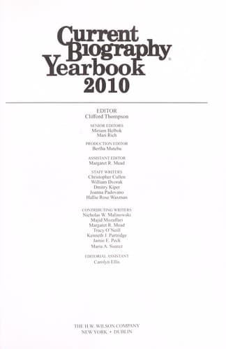 Tapa de Current biography yearbook 2010