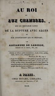 Tapa de Au roi et aux chambres, sur les véritables causes de la rupture avec Alger et sur l'expédition qui se prépare