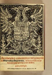 Tapa de La relacion y comentarios del gouernador Aluar Nuñez Cabeça de Vaca, de lo acaescido en las dos jornadas que hizo a las Indias