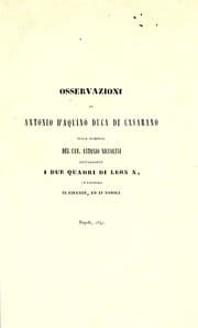 Tapa de Osservazioni di Antonio d'Aquino duca di Casarano, sulla memoria del cav. Antonio Niccolini riguardante i due quadri di Leon X, ch'esistono in Firenze ed in Napoli