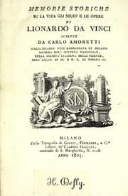 Tapa de Memorie storiche su la vita, gli studj, e le opere di Lionardo da Vinci