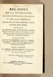 Tapa de Relacion de la fundacion de la Real Audiencia del Cuzco en 1788