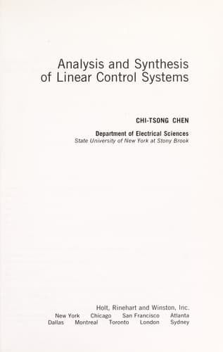 Tapa de Analysis and synthesis of linear control systems