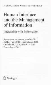 Tapa de Human Interface and the Management of Information. Interacting with Information