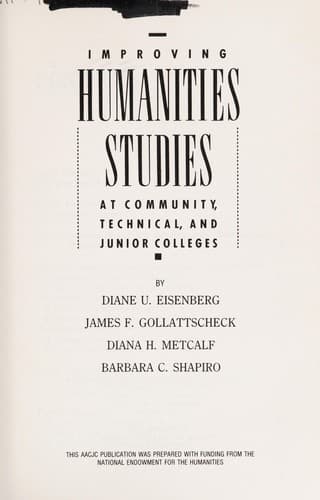 Tapa de Improving humanities studies at community, technical, and junior colleges