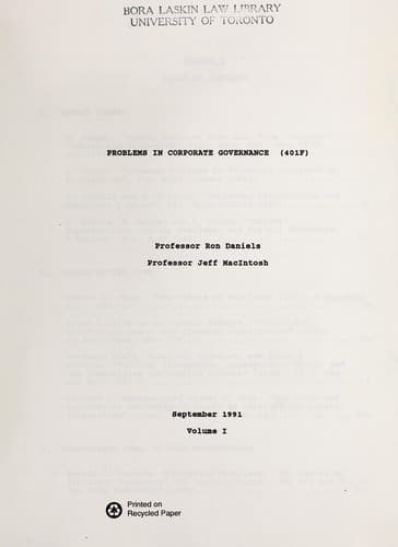 Tapa de Problems in corporate governance (401F)
