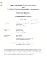 Tapa de Final environmental impact statement and land and resource management plan revision