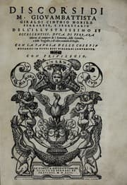 Tapa de Discorsi di M. Giovambattista Giraldi Cinthio nobile ferrarese, e segretario dell'illvstrissimo et eccellentiss. dvca di Ferrara