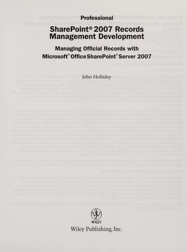 Tapa de Professional SharePoint 2007 Records Management Development