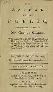 Tapa de An appeal to the public, touching the death of Mr. George Clarke, who received a blow at Brentford