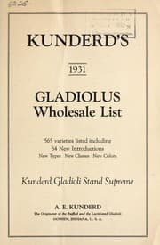 Tapa de Kunderd's gladiolus wholesale list, 1931