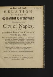 Tapa de A true and exact relation of the most dreadful earthquake which happened in the city of Naples ... June the 5th, 1688 ...