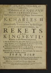 Tapa de Ostenta Carolina: or the calamities of England with the authors of them. The great happiness and happy government of K. Charles II ensuing, miraculously foreshewn by the finger of God in two wonderful diseases, the rekets and Kings-evil. Wherein is also shewen and proved, I. That the rekets ... shall ... quite vanish through the mercy of Gold, and by means of K. Charles II. II. That K. Charles II is the last of Kings which shall so heal the Kings-evil