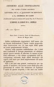 Tapa de Intorno alle inspirazioni dei vapori d'etere solforico. Lettera ... a G. Grimelli ... (tradotta dall'inglese ... dall'egregio Sig. Avv. G. Saccozzi) e risposta al Jackson di G. Grimelli