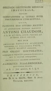 Tapa de Specimen obstetricio-medicum inaugurale, sistens observationem de lethali inter parturiendum uteri ruptura