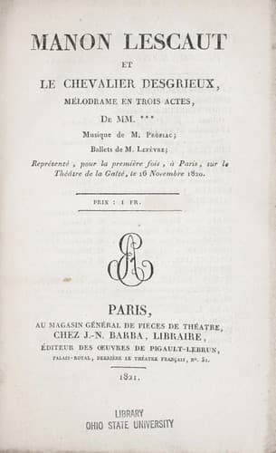 Tapa de Manon Lescaut et le chevalier Desgrieux