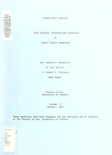 Tapa de Case studies, readings and materials on public policy formation
